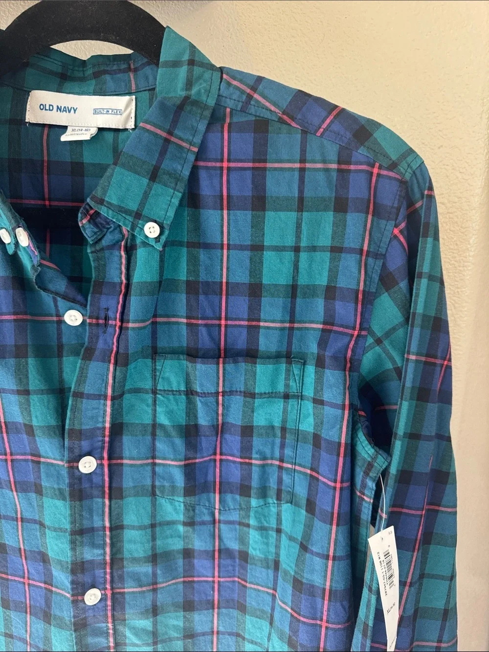 Old Navy Teal and Navy Plaid Button-Down Shirt